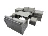 Fimous 6 Seater Garden Outdoor Rattan Furniture Set Rattan Sofa Oblong Dining Table with 2 Small Footstools 2 Side Table Dark Grey