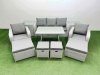 Fimous Rattan Garden Furniture Dining Set 9-seater Patio Rectangular Table Sofa Set with 2 Side Tables 4 Stools Light Grey