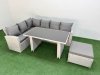 Fimous 7 Seater Wicker Rattan Corner Sofa Sets Outdoor Garden Furniture Sets with Rectangular Dining Table Lounge Sofa Big Footstool Light Grey
