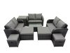 Fimous Outdoor Love Sofa Coffee Table Set Garden Rattan Furniture Set 10 Seater with 4 Stools Side Table Dark Grey