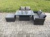 Fimous 4 Pieces Garden Furniture Sets Poly Rattan Outdoor Patio Height Adjustable Rising Lifting Table Sofa Dining Set with Big Footstool