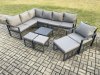 Fimous 10 Seater Outdoor Lounge Corner Sofa Set Aluminum Garden Furniture Sets with Square Coffee Table Chair 3 Footstools Dark Grey