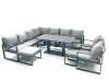 Fimous 12 Seater Outdoor Aluminum Garden Furniture Set Corner Sofa 2 Chair 3 Footstools Adjustable Rising Lifting Dining Table Sets Dark Grey