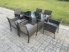 Fimous Wicker PE Outdoor Rattan Garden Furniture Arm Chair And Table Dining Sets 6 Seater Rectangular Table Dark Grey Mixed