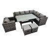 Fimous Rattan Garden Furniture Set Outdoor 10 Seater Patio Dining Corner Sofa Sets with Dining Table Chair 2 Small Stools Dark Grey Mixed