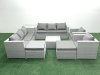 Fimous Outdoor Rattan Sofa Garden Furniture Set with 2 Armchairs Square Coffee Table 2 Big Footstools Side Table Light Grey Mixed