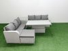 Fimous Outdoor Garden Furniture Sets 7 Seater Wicker Rattan Furniture Sofa Sets with Adjustable Lifting Dining or Coffee Table high Back Lounge Sofa Big Footstool Side Table Light Grey