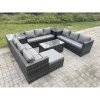 Fimous Outdoor Rattan Garden Furniture Lounge Sofa Set With Oblong Rectagular Coffee Table Big Footstool and 2 Small Stools 2 Side Table
