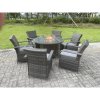 Fimous Rattan Garden Furniture Gas Fire Pit Rectangle Round Dining Table And Dining Chairs 6 Seater + Round Table