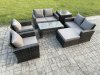 Fimous 7 Seater Dark Grey Mixed High Back Rattan Sofa Set Coffee Table Garden Furniture Outdoor Patio With Love Sofa Arm Chairs Big footstool Side Table
