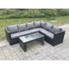 Fimous 6 Seater Rattan Corner Sofa Lounge Sofa Set With Rectangular Coffee Table Dark Grey Mixed Right Hand