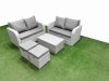 Fimous 6 Seater Outdoor Love Sofa Set Rattan Garden Furniture Set with Rectangular Coffee Table 2 Small Stools Light Grey