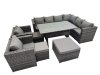 Fimous Rattan Garden Furniture Set Outdoor 11 Seater Patio Dining Corner Sofa Sets with Dining Table 2 Chairs 3 Stools Dark Grey Mixed