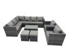 Fimous Outdoor Rattan Rectangular Coffee Table Corner Sofa Sets Garden Furniture Set with 2 Chairs 2 Small Stools Dark Grey Mixed