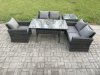Fimous Wicker Rattan Garden Dining Set Outdoor Furniture Sofa with Dining Table Double Seat Sofa Side Table Dark Grey Mixed