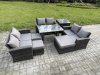 Fimous Outdoor Lounge Sofa Set Wicker PE Rattan Garden Furniture Set with Rectangular Dining Table 2 Seat Sofa 3 Footstools Side Table Dark Grey Mixed