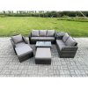 Fimous Outdoor Garden Furniture Sets 7 Pieces Wicker Rattan Furniture Sofa Sets with Rectangular Coffee Table Loveseat Sofa 2 Big Footstool Side Table