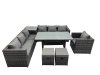 Fimous 9 Seater Outdoor Corner Sofa Chair Dining Table Set Garden Rattan Furniture Set with Side Table 2 Small Stools Dark Grey