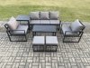 Fimous Aluminium Patio Outdoor Furniture Set 7 Seater Garden Sofa with Oblong Coffee Table 2 Small Footstools 2 Armchairs Side Table Dark Grey