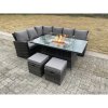 Fimous High Back Rattan Garden Furniture Sets Gas Fire Pit Dining Table Set Gas Heater Left Corner Sofa Small Footstools 8 Seater