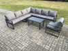 Fimous Aluminium Patio Outdoor Garden Furniture Lounge Corner Sofa Set with Oblong Coffee Table Chair Dark Grey