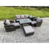 Fimous 8 Seater Rattan Wicker Garden Furniture Patio Conservatory Sofa Set with Rectangular Dining Table Reclining Chair 3 Seater Sofa 3 Footstools Side Table