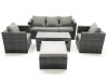 Fimous Rattan Garden Furniture Set Outdoor Lounger Sofa with Coffee Table 2 Armchair Big Footstool Dark Grey Mixed