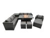 Fimous Rattan Garden Furniture Firepit Dining Set 10 Seater Lounge Sofa Table Set with side table 3 Footstool