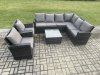 Fimous Rattan Garden Furniture Set Outdoor Lounge Corner Sofa Set With Square Coffee Table 2 Chairs 8 Seater Dark Grey Mixed