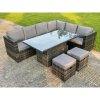 Fimous 8 Seat Dark Mixed Grey Rattan Garden Furniture Corner Sofa Set Adjustable Dining Or Coffee Table Right Side