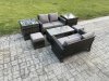 Fimous High Back Rattan Garden Furniture Sofa Sets with Rectangular Coffee Table 2 Side Tables 2 Small Footstools Dark Grey Mixed