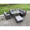 Fimous 8 Seater?Outdoor Rattan Gas Fire Pit Sofa Dining Set Garden Furniture Heater Dining Table Chair Dark Grey Mixed Right Side