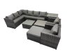 Fimous Rattan Garden Furniture Patio Furniture Sets with Corner Sofa Square Coffee Table 2 Big Stool Dark Grey Mixed