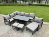 Fimous Aluminium Adjustable Rising Lifting Dining Table Sofa Set 9 Seat Aluminium Garden Furniture Sets with 3 Footstools Dark Grey