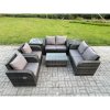 Fimous Rattan Garden Furniture Set Patio Outdoor Lounge Sofa Set with 2 Reclining Chairs Rectangular Coffee Table 2 Side Tables Dark Grey Mixed