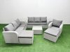Fimous 9 Seater Poly Rattan Outdoor Garden Furniture Square Coffee Table Sofa Set Patio 3 Seater Sofa Reclining Chair 3 Seater Sofa 2 Big Footstools 2 Side Table Light Grey