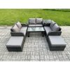 Fimous Outdoor Garden Furniture Sets 7 Pieces Wicker Rattan Furniture Sofa Sets with Rectangular Coffee Table Love seat Sofa 2 Big Footstool Side Table