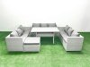 Fimous Rattan Garden Outdoor Furniture Set 10 Seater Garden Sofa Rectangulr Dining Table Set with Big Footstool Light Grey Mixed