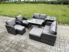 Fimous 9 Seater Wicker PE Rattan Garden Dining Set Outdoor Furniture Sofa with Rectangular Dining Table Side Table 3 Footstools Dark Grey Mixed