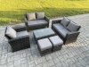 Fimous Rattan Garden Furniture Set 7 Seater Patio Outdoor Lounge Sofa Chair Set with Rectangular Coffee Table 2 Small Footstools Dark Grey Mixed