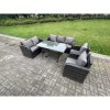 Fimous 7 Seater Dark Grey PE Wicker Rattan Garden Furniture Set Reclining Chair Love Seat 3 Seater Sofa Set Outdoor Rectangular Dining Table