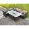 Fimous 6 Seater Outdoor Rattan Garden Corner Sofa Furniture Gas Fire Pit Table Sets Gas Heater Lounge Dark Grey