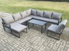 Fimous Aluminium 9 Seater Patio Outdoor Garden Furniture Lounge Corner Sofa Set with Oblong Coffee Table Big Footstool Dark Grey