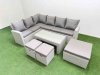 Fimous Rattan Garden Furniture Set Outdoor 9 Seater Corner Sofa Sets with Oblong Coffee Table 3 Footstools Light Grey Mixed