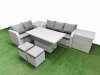 Fimous 7 Seater PE Rattan Wicker Garden Furniture Patio Conservatory Sofa Set with Adjustable Lifting Dining or Coffee Table 3 Seater Sofa Love Sofa 2 Stools 2 Side Table