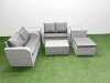 Fimous 5 Seater Outdoor Love Sofa Set Rattan Garden Furniture Set with Rectangular Coffee Table Big Footstool 2 Side Tables Light Grey