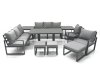 Fimous Garden Sofa Set Aluminium Furniture Rising Dining Tabe Set with 2 Chair 3 Footstools 2 Side Tables Dark Grey