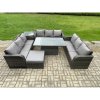 Fimous Patio Garden Dining Set Outdoor Rattan Furniture Lounge Sofa Height Adjustable Rising lifting Table With Side Table Big Footstool Dark Grey Mixed