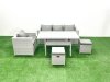 Fimous Garden Dining Set Outdoor Rattan Furniture Set with Sofa Dining Table Small Footstools Light Grey Mixed