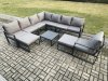 Fimous Aluminium Outdoor Garden Furniture Set Lounge Corner Sofa Chair Square Coffee Table Sets with 2 Big Footstools Dark Grey